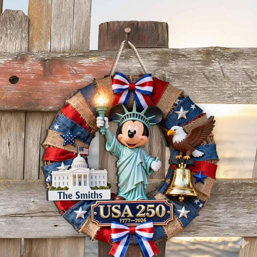 Personalized USA 250th Anniversary Wreath Custom Wood Sign Wood Sign GradoCreations