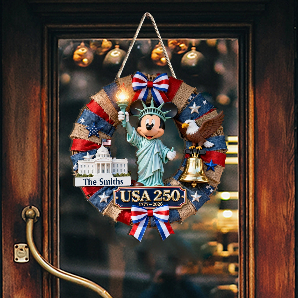 Personalized USA 250th Anniversary Wreath Custom Wood Sign Wood Sign GradoCreations