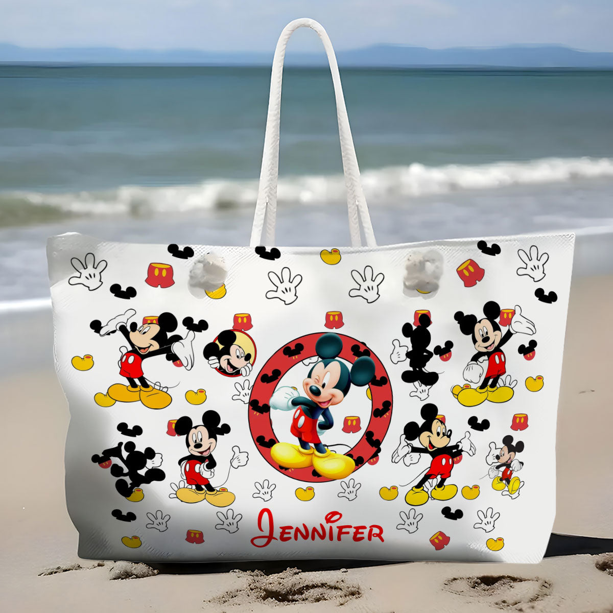Personalized Mickey Mouse Beach Bag Custom Name Canvas Tote Beach Bag GradoCreations