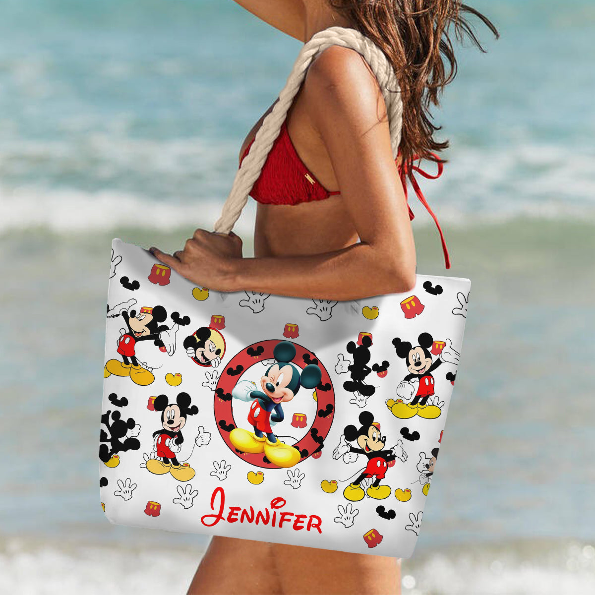 Personalized Mickey Mouse Beach Bag Custom Name Canvas Tote Beach Bag GradoCreations