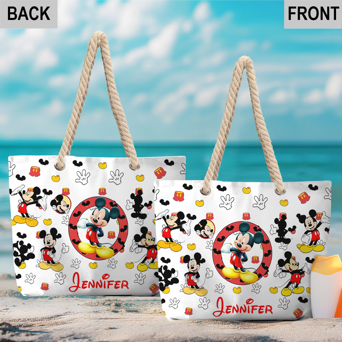 Personalized Mickey Mouse Beach Bag Custom Name Canvas Tote Beach Bag GradoCreations