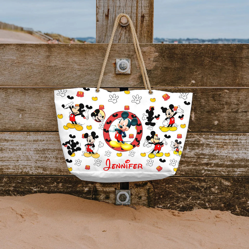 Personalized Mickey Mouse Beach Bag Custom Name Canvas Tote Beach Bag GradoCreations