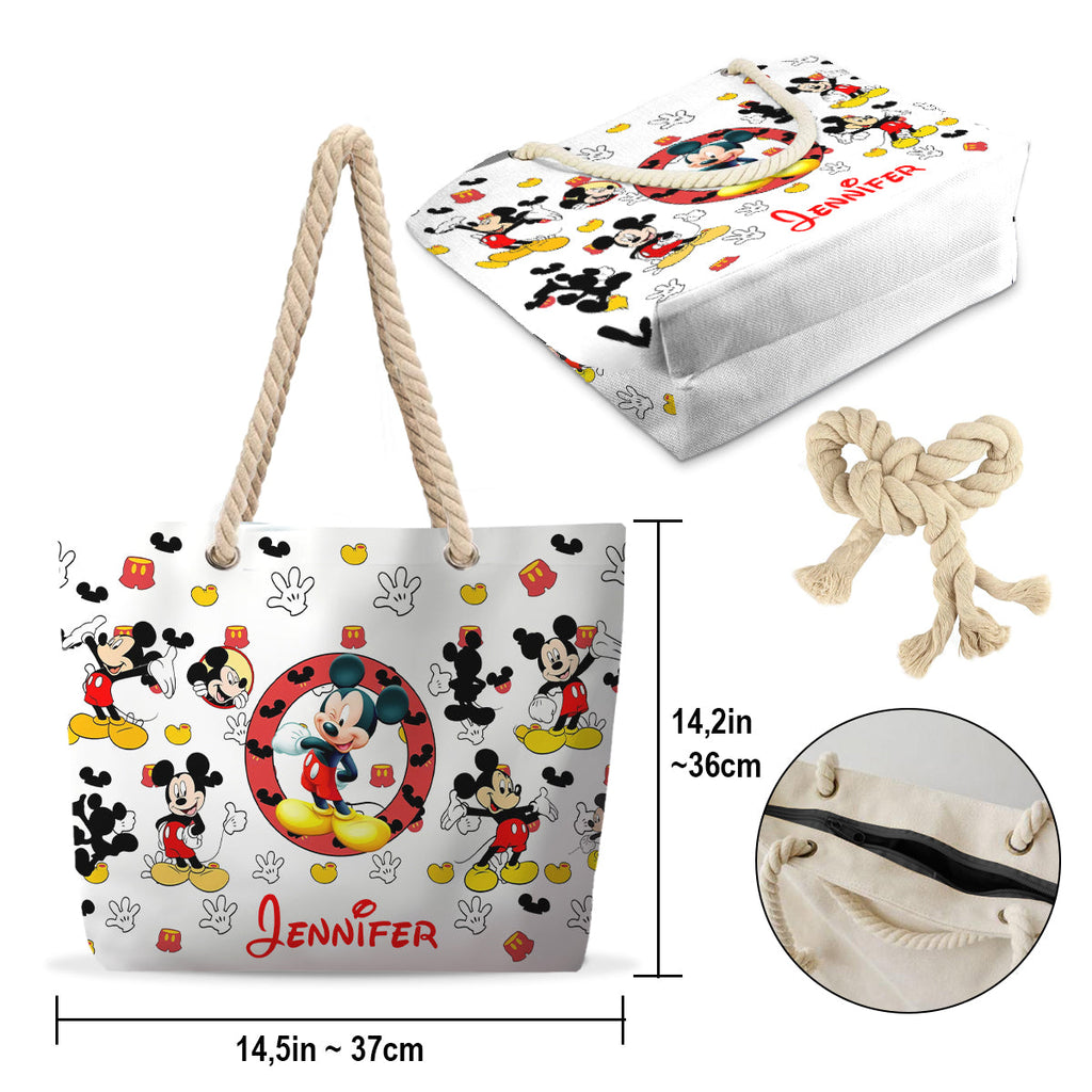 Personalized Mickey Mouse Beach Bag Custom Name Canvas Tote Beach Bag GradoCreations