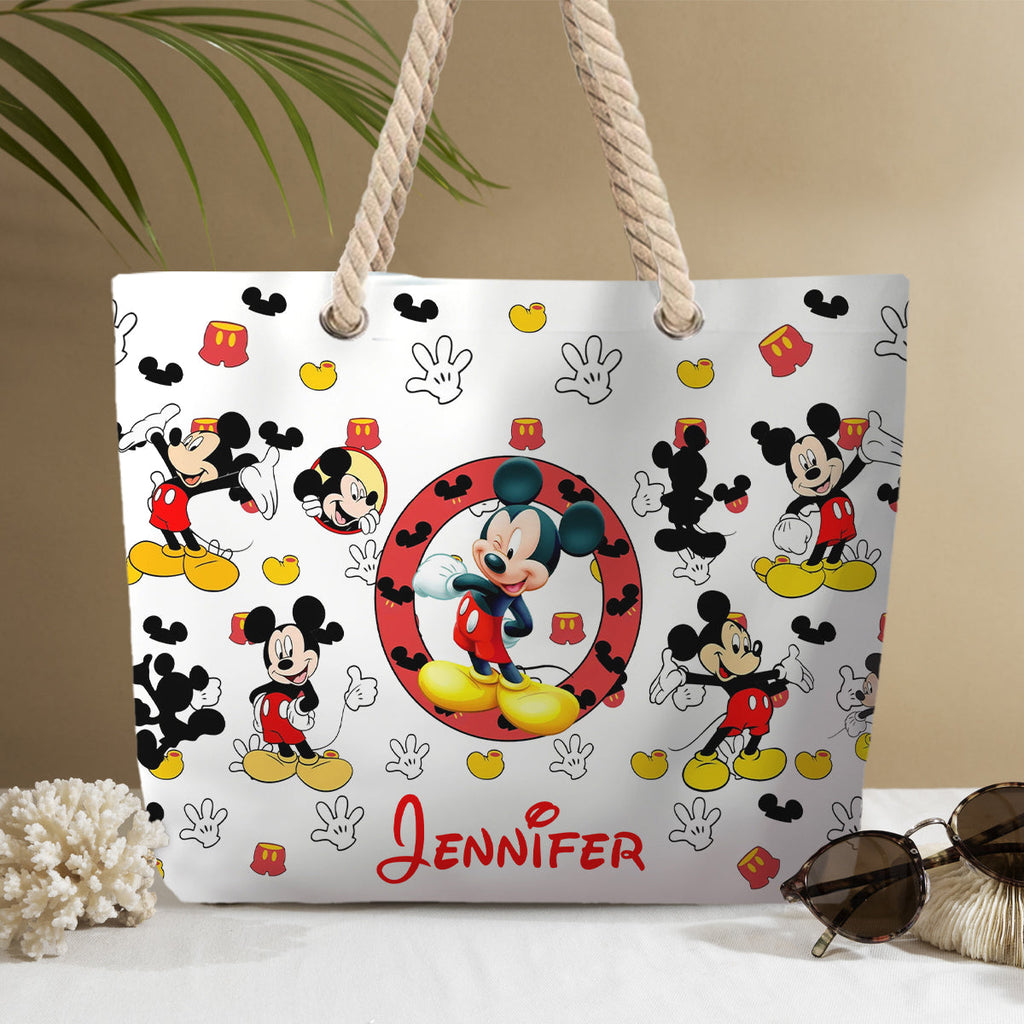 Personalized Mickey Mouse Beach Bag Custom Name Canvas Tote Beach Bag GradoCreations