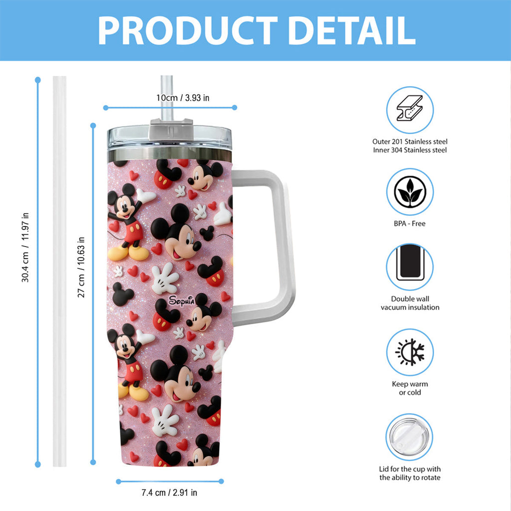 Personalized Cartoon Mouse Tumbler with Plush Charm for Kids Tumbler With Plush Charm GradoCreations