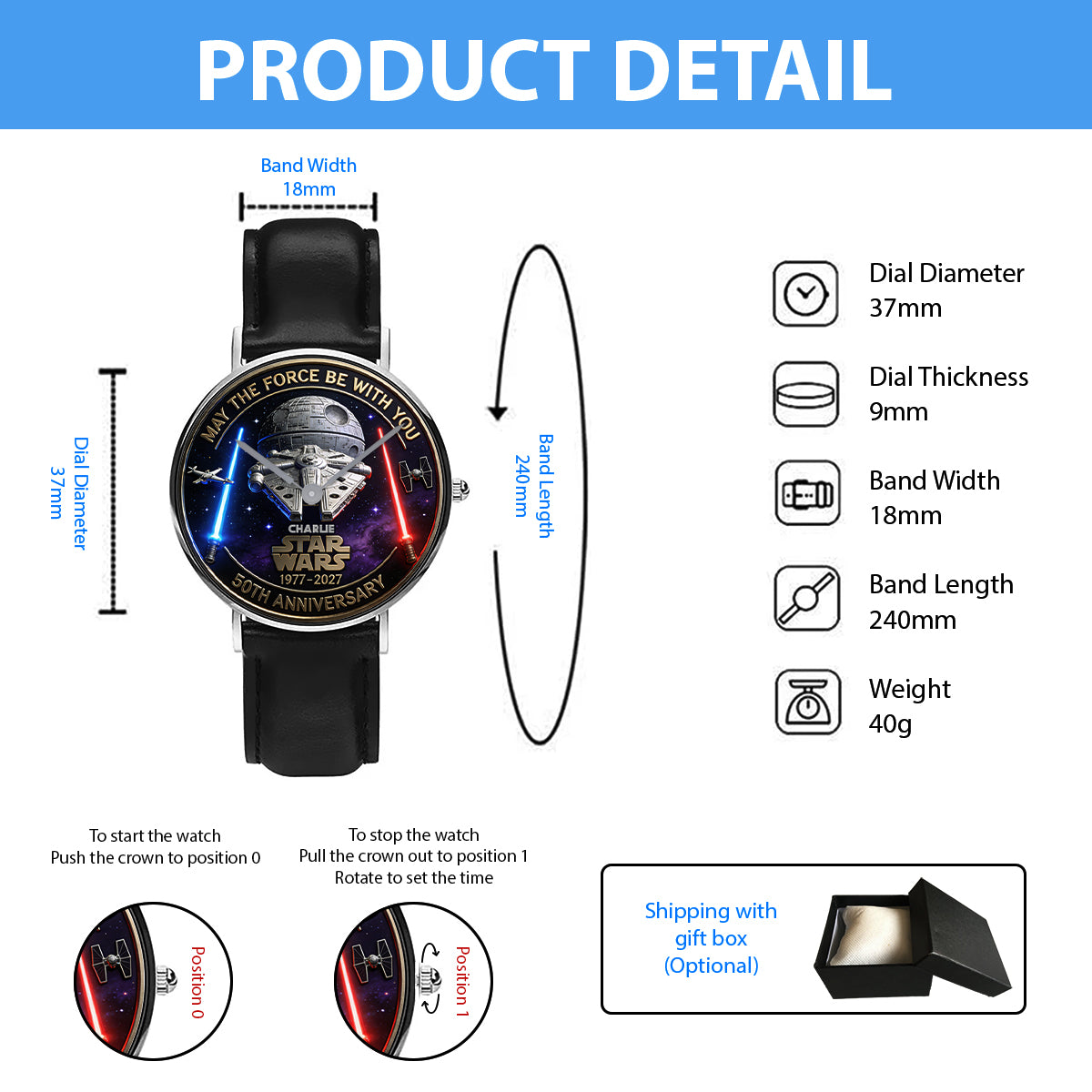 Personalized 50th Anniversary Hand Watch Star Wars Gift Hand Watch GradoCreations
