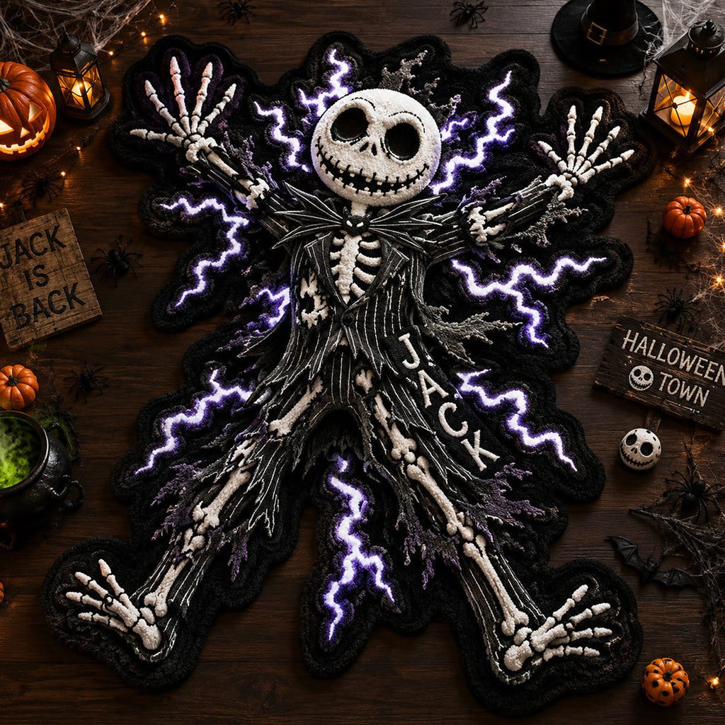 Personalized Shocked Skeleton Rug Custom Name Halloween Decor Non-Slip Tufted Rug GradoCreations