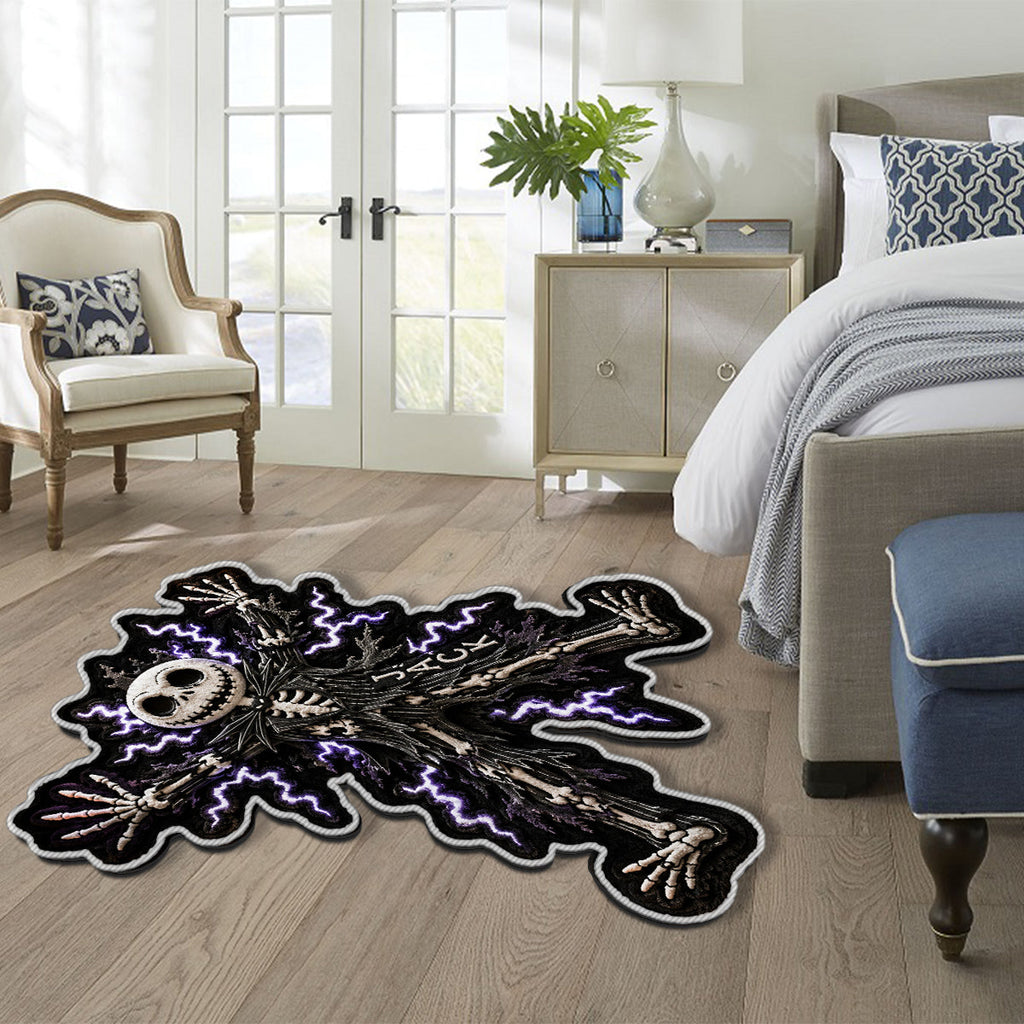Personalized Shocked Skeleton Rug Custom Name Halloween Decor Non-Slip Tufted Rug GradoCreations
