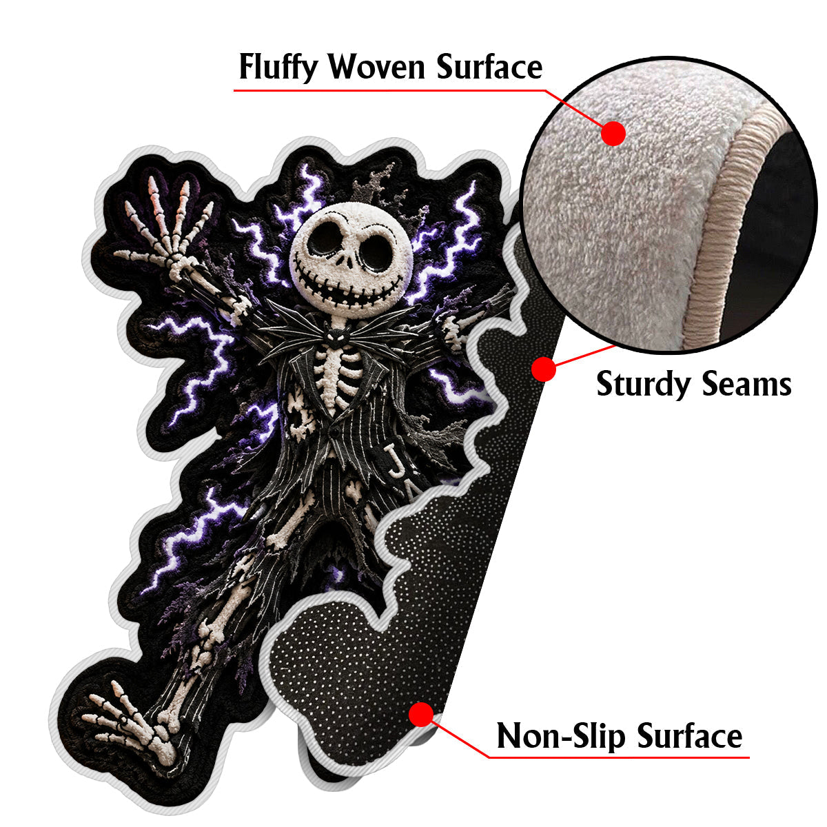 Personalized Shocked Skeleton Rug Custom Name Halloween Decor Non-Slip Tufted Rug GradoCreations