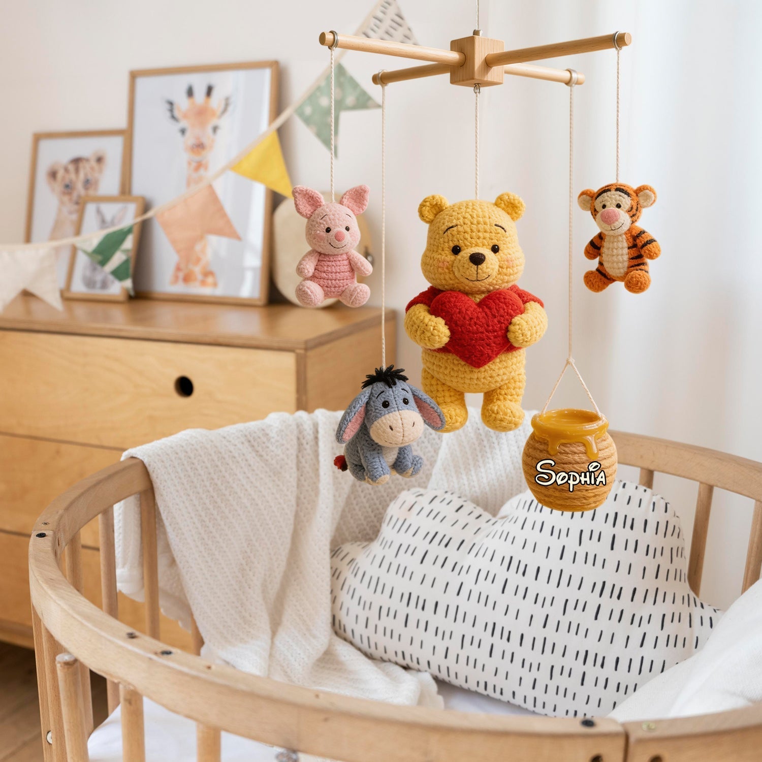 Personalized Baby Crib Mobile with Plush Toys for Nursery Crib Mobile GradoCreations