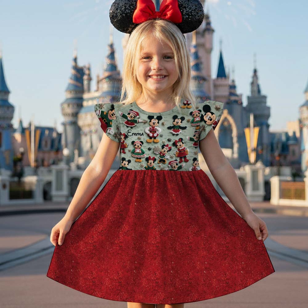 Personalized Kids Ruffle Sleeve Dress with Christmas Design Kid Ruffle Sleeve Dress GradoCreations