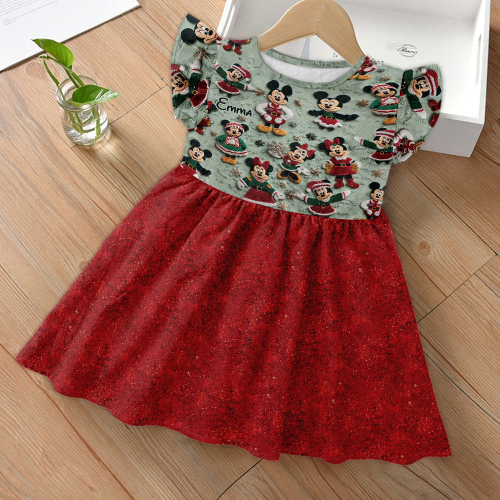 Personalized Kids Ruffle Sleeve Dress with Christmas Design Kid Ruffle Sleeve Dress GradoCreations