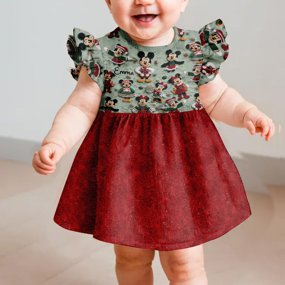 Personalized Kids Ruffle Sleeve Dress with Christmas Design Kid Ruffle Sleeve Dress GradoCreations