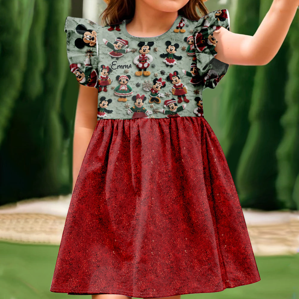 Personalized Kids Ruffle Sleeve Dress with Christmas Design Kid Ruffle Sleeve Dress GradoCreations