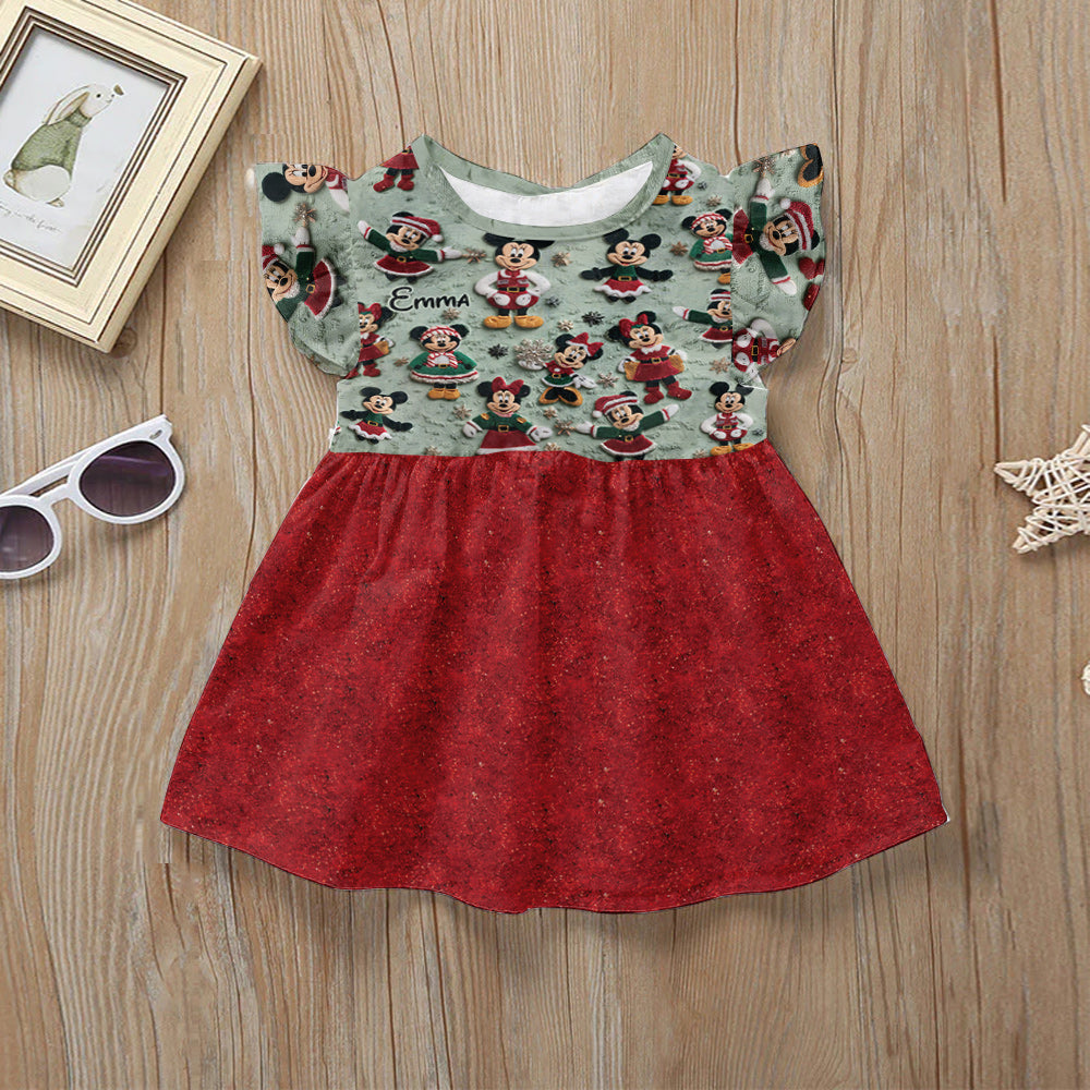 Personalized Kids Ruffle Sleeve Dress with Christmas Design Kid Ruffle Sleeve Dress GradoCreations