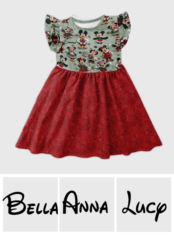 Personalized Kids Ruffle Sleeve Dress with Christmas Design Kid Ruffle Sleeve Dress GradoCreations