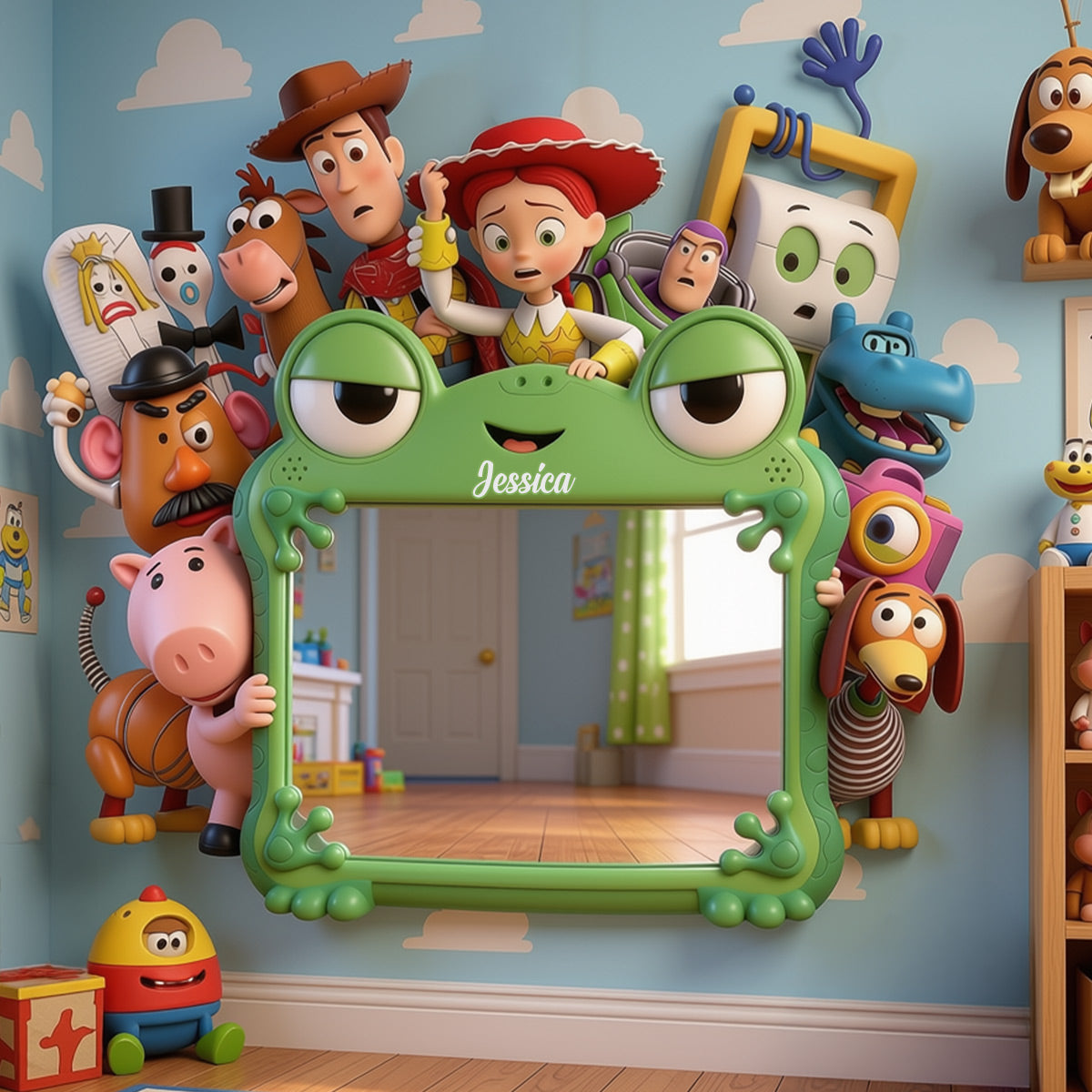 Personalized Kids Wall Hanging Mirror with Fun Characters Gift Wall Hanging Mirror GradoCreations