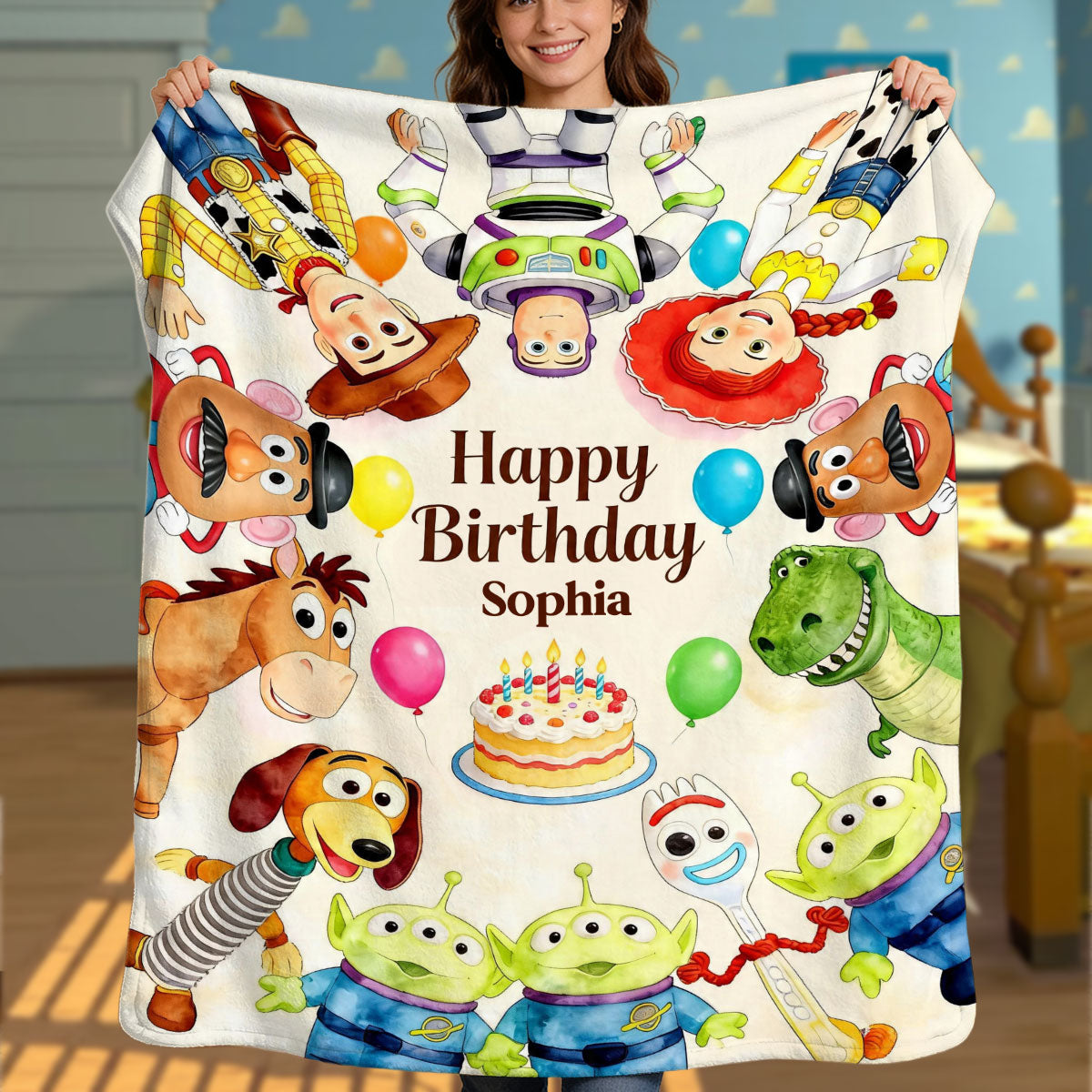 Personalized Birthday Blanket for Kids with Cartoon Characters Blanket GradoCreations