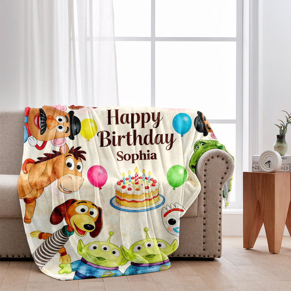 Personalized Birthday Blanket for Kids with Cartoon Characters Blanket GradoCreations