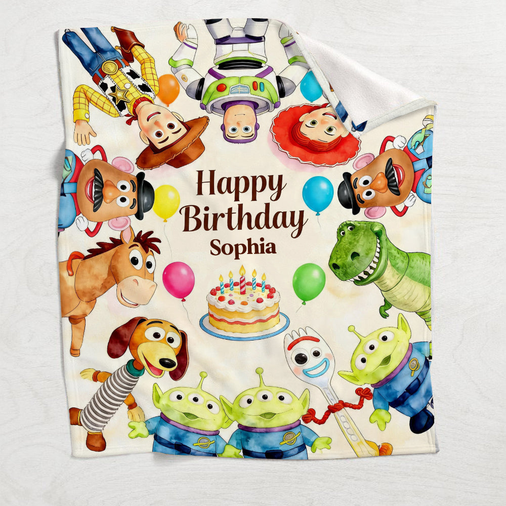 Personalized Birthday Blanket for Kids with Cartoon Characters Blanket GradoCreations