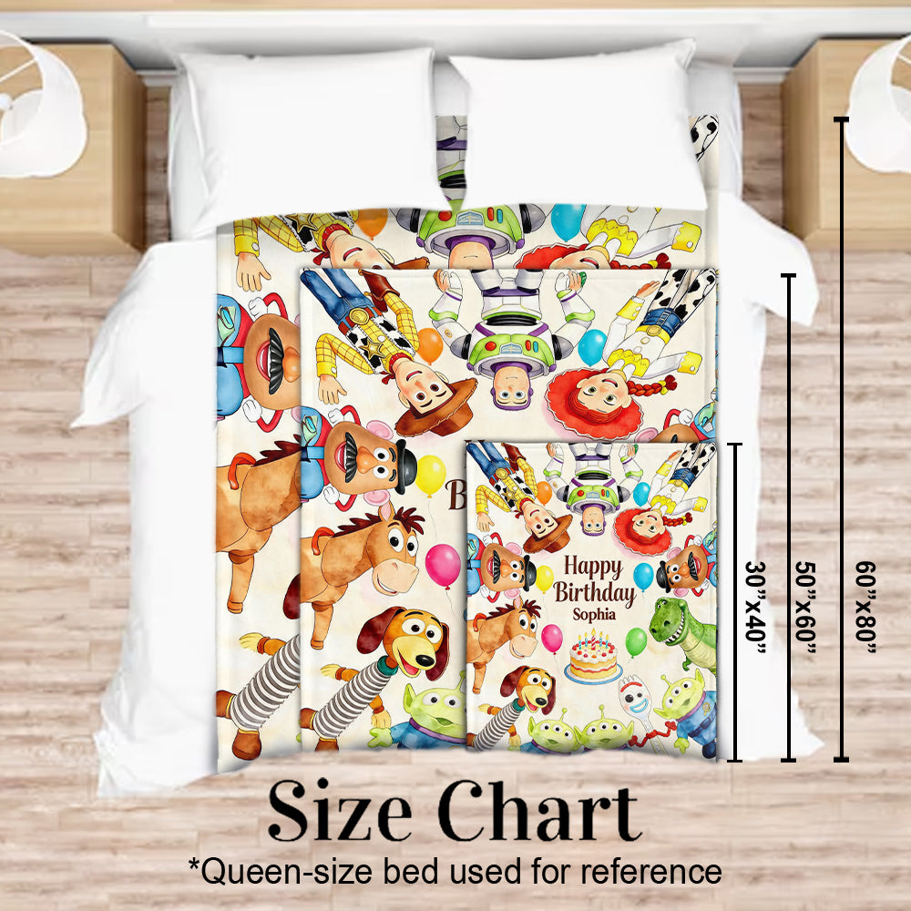 Personalized Birthday Blanket for Kids with Cartoon Characters Blanket GradoCreations