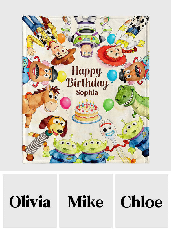 Personalized Birthday Blanket for Kids with Cartoon Characters Blanket GradoCreations