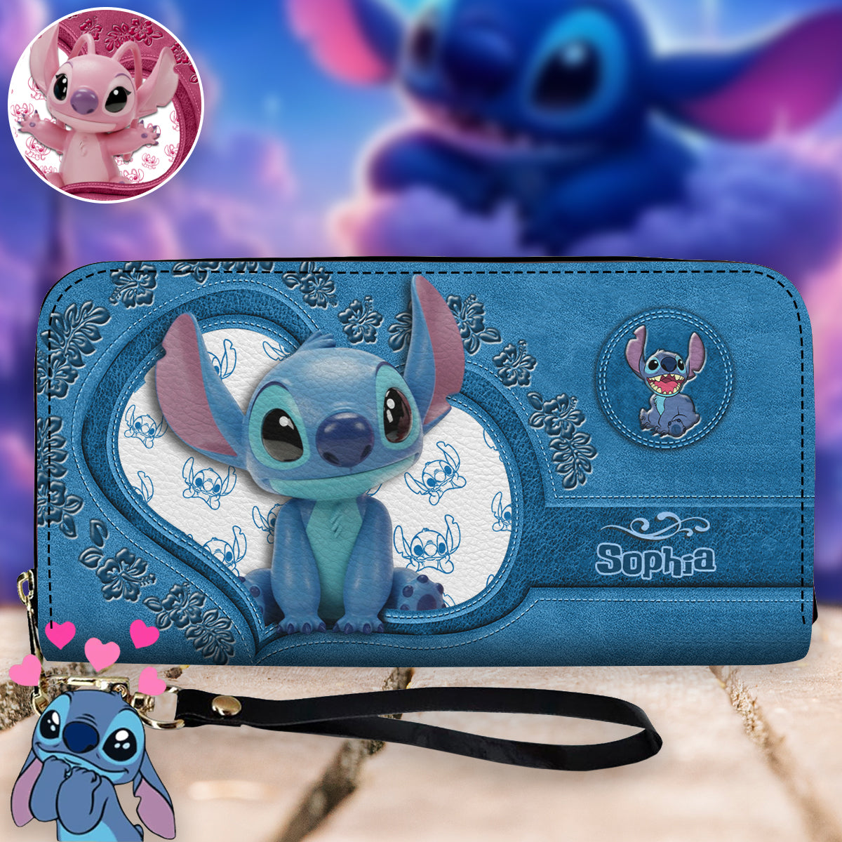 Personalized Leather Wallet with Stitch Design for Mom | Custom Name Gift Leather Long Wallet GradoCreations