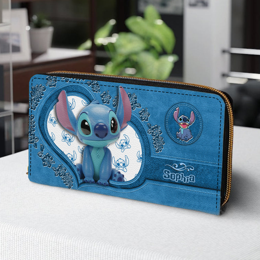 Personalized Leather Wallet with Stitch Design for Mom | Custom Name Gift Leather Long Wallet GradoCreations