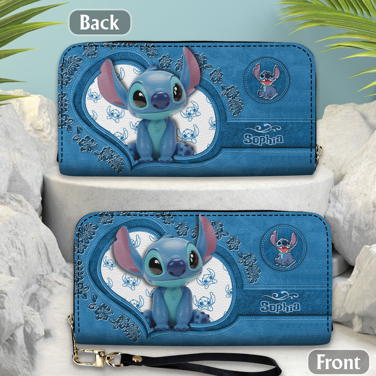 Personalized Leather Wallet with Stitch Design for Mom | Custom Name Gift Leather Long Wallet GradoCreations
