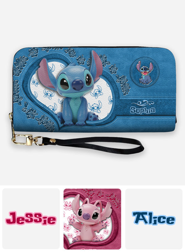 Personalized Leather Wallet with Stitch Design for Mom | Custom Name Gift Leather Long Wallet GradoCreations