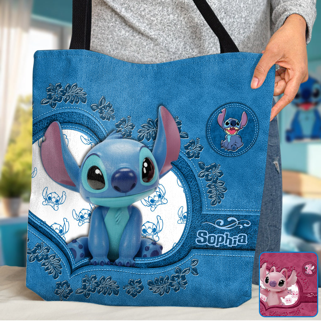 Personalized Stitch Tote Bag Custom Name Cute Blue Design Tote Bag GradoCreations