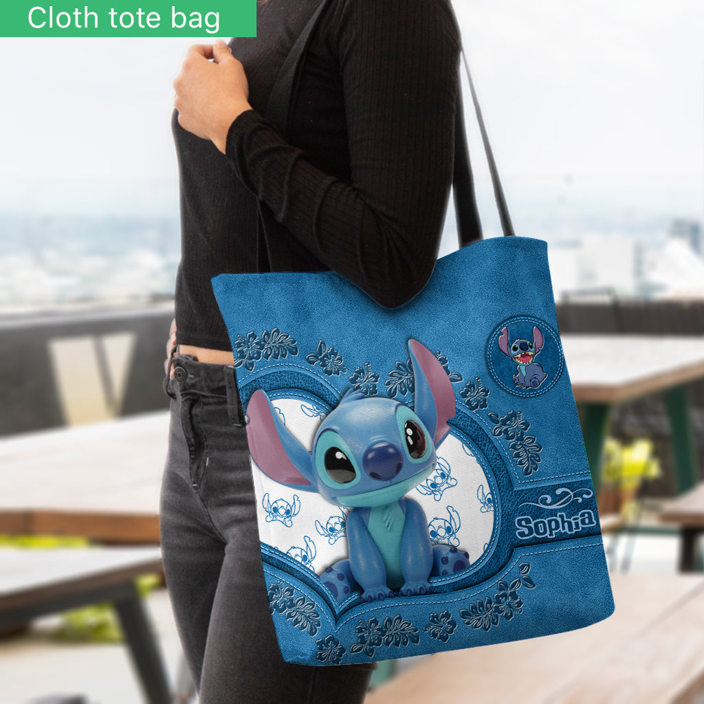 Personalized Stitch Tote Bag Custom Name Cute Blue Design Tote Bag GradoCreations