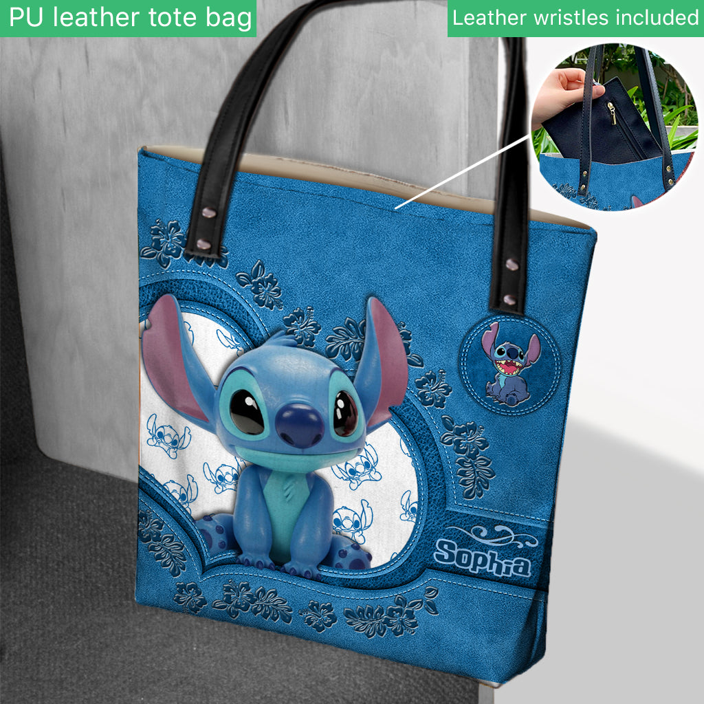 Personalized Stitch Tote Bag Custom Name Cute Blue Design Tote Bag GradoCreations