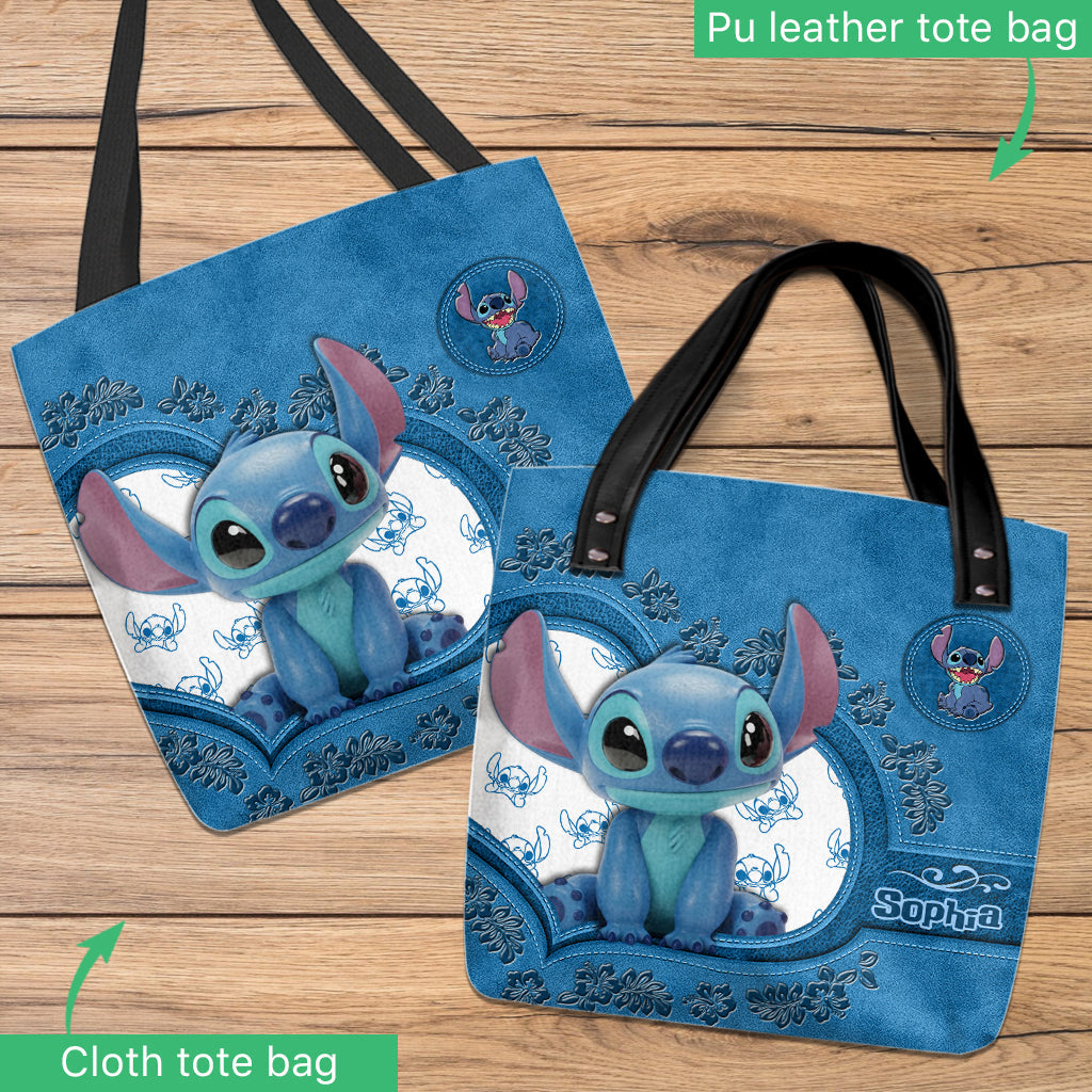 Personalized Stitch Tote Bag Custom Name Cute Blue Design Tote Bag GradoCreations