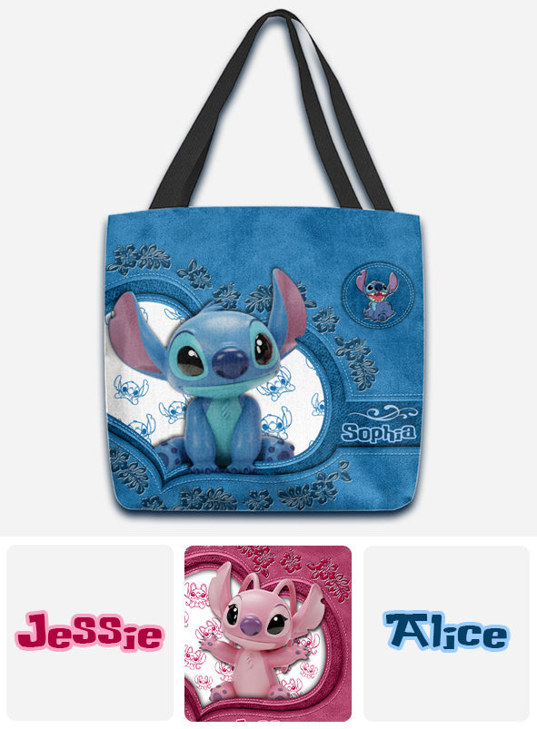 Personalized Stitch Tote Bag Custom Name Cute Blue Design Tote Bag GradoCreations