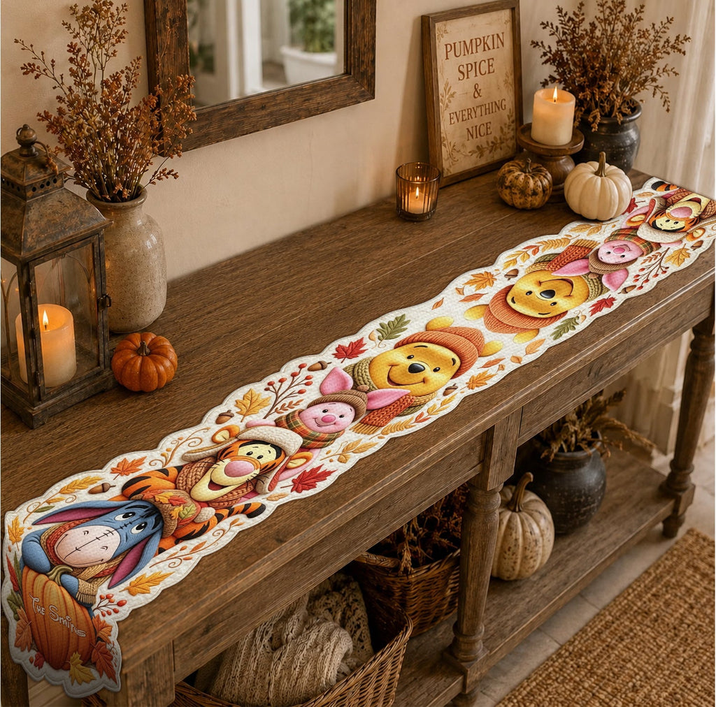 Personalized Autumn Bear Table Runner Custom Shape Holiday Gift Custom Shape Table Runner GradoCreations