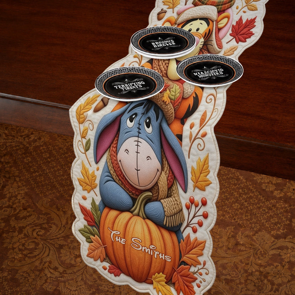 Personalized Autumn Bear Table Runner Custom Shape Holiday Gift Custom Shape Table Runner GradoCreations
