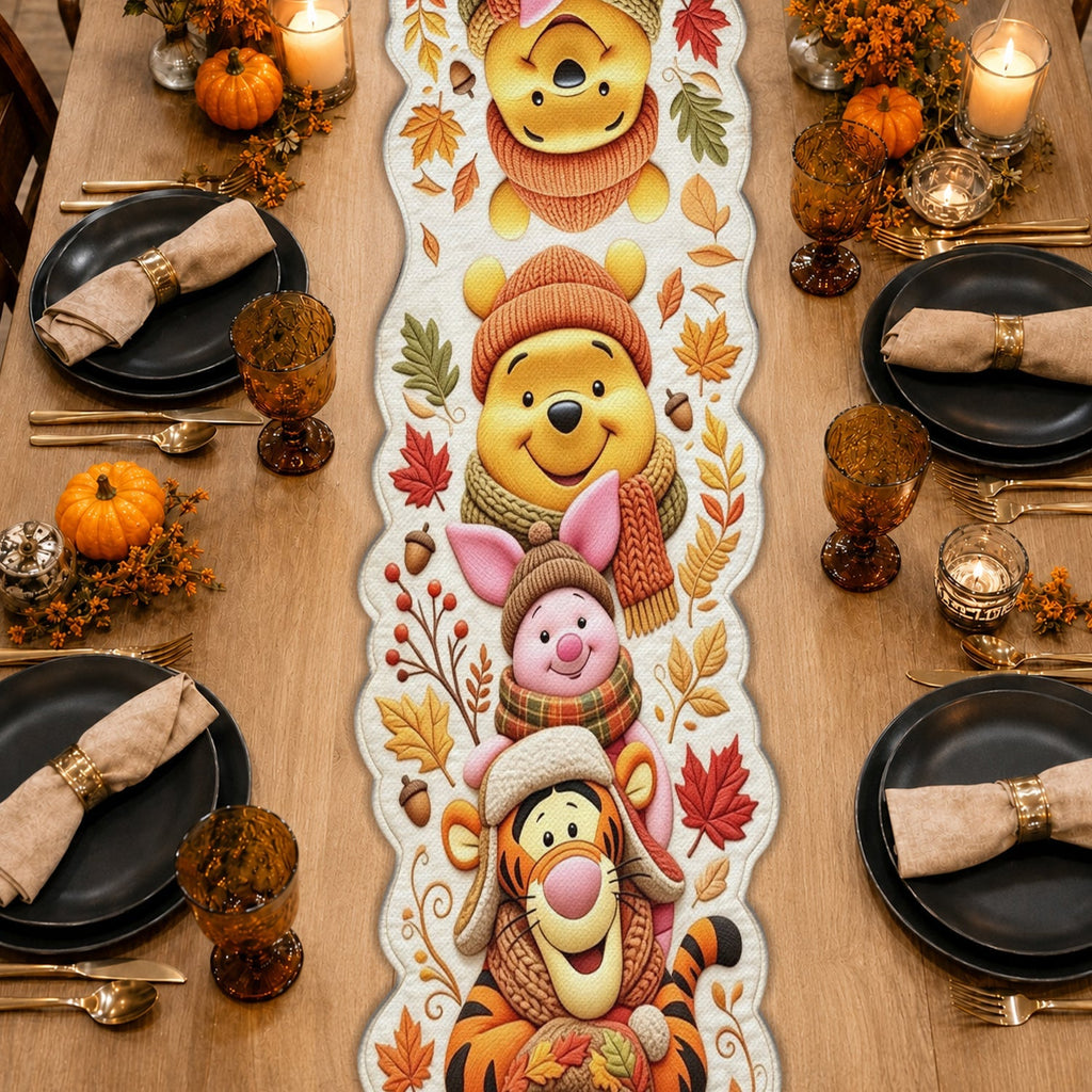 Personalized Autumn Bear Table Runner Custom Shape Holiday Gift Custom Shape Table Runner GradoCreations