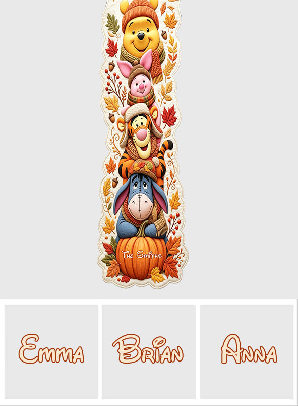 Personalized Autumn Bear Table Runner Custom Shape Holiday Gift Custom Shape Table Runner GradoCreations