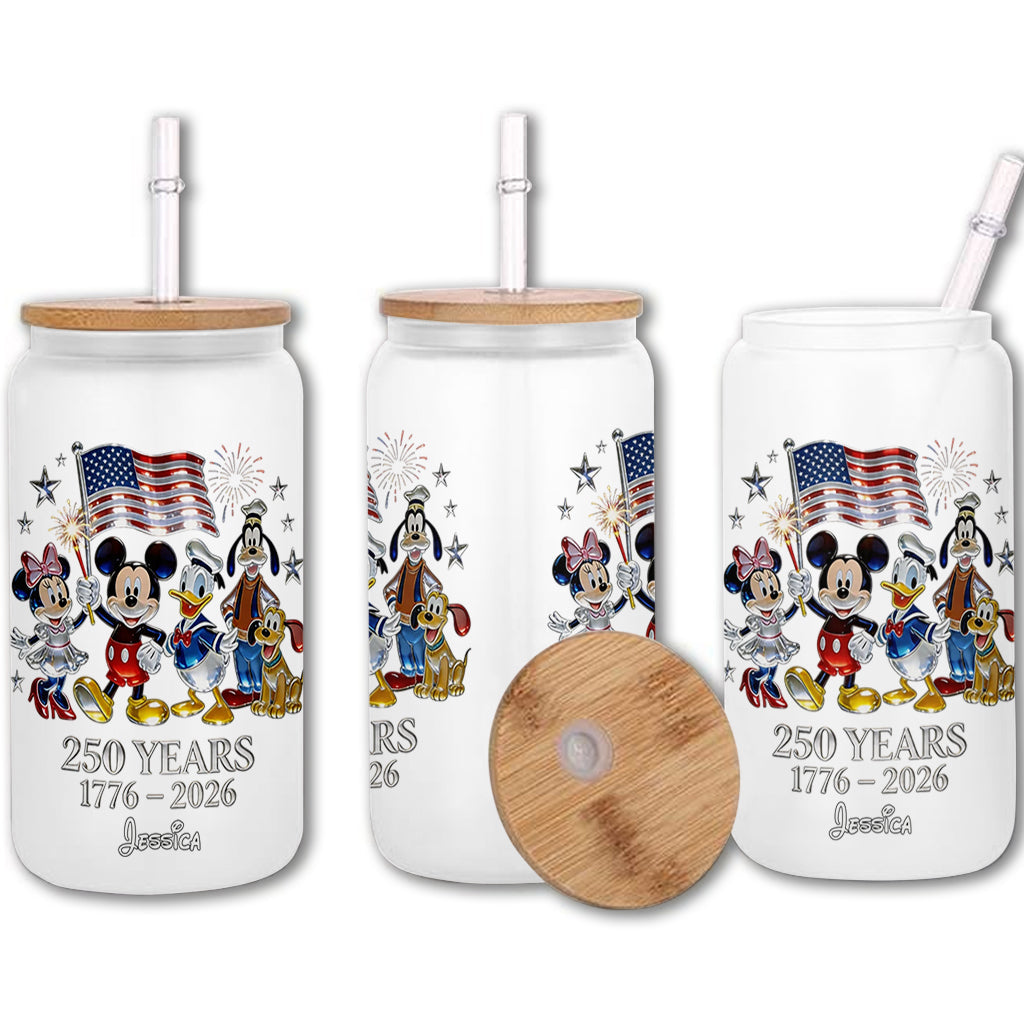 Personalized 250th Anniversary Glass Can with Straw & Lid Gift Can Glass GradoCreations