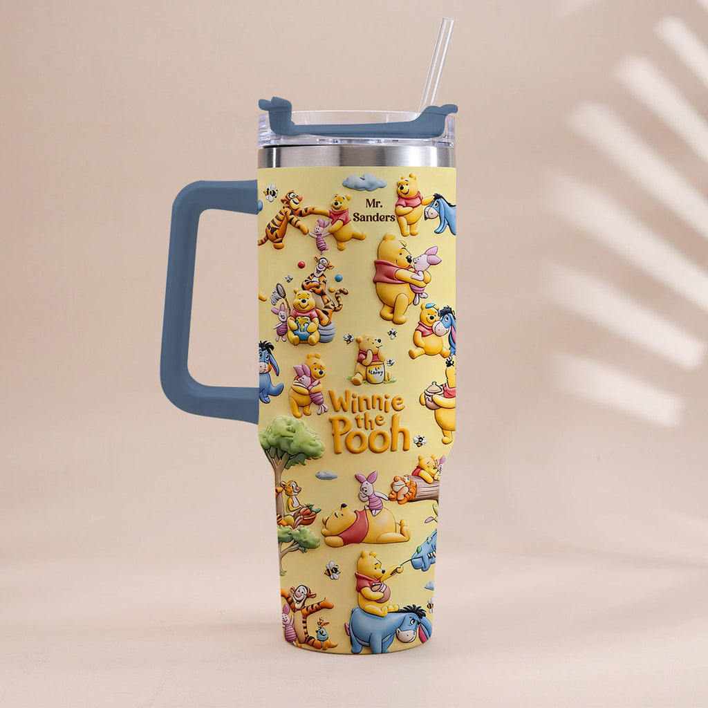 Personalized Winnie the Pooh Tumbler With Handle Gift for Kids Tumbler With Plush Charm GradoCreations