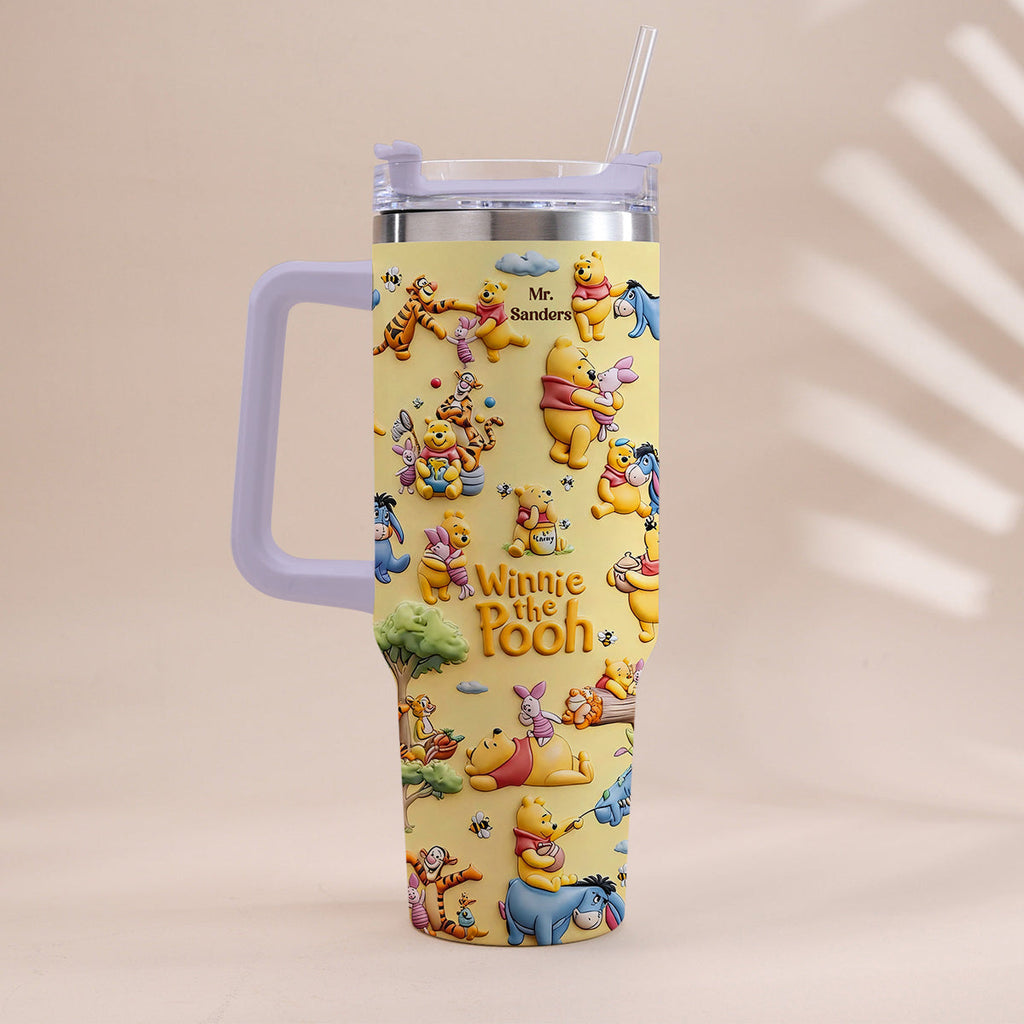 Personalized Winnie the Pooh Tumbler With Handle Gift for Kids Tumbler With Plush Charm GradoCreations