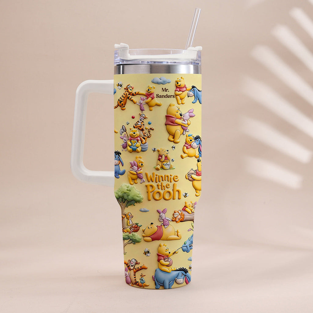 Personalized Winnie the Pooh Tumbler With Handle Gift for Kids Tumbler With Plush Charm GradoCreations