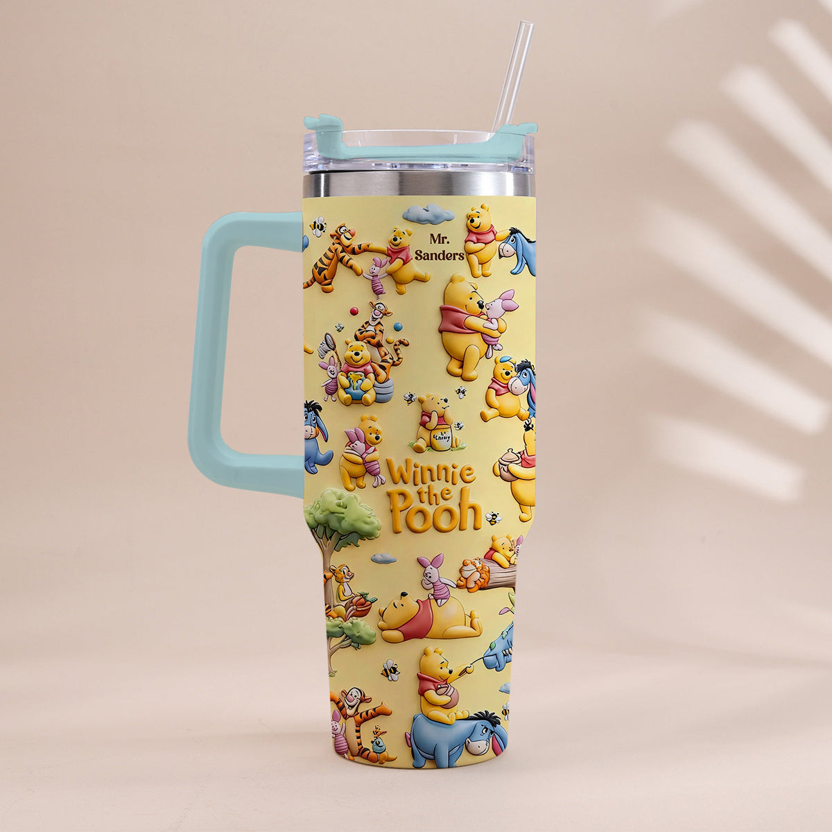 Personalized Winnie the Pooh Tumbler With Handle Gift for Kids Tumbler With Plush Charm GradoCreations