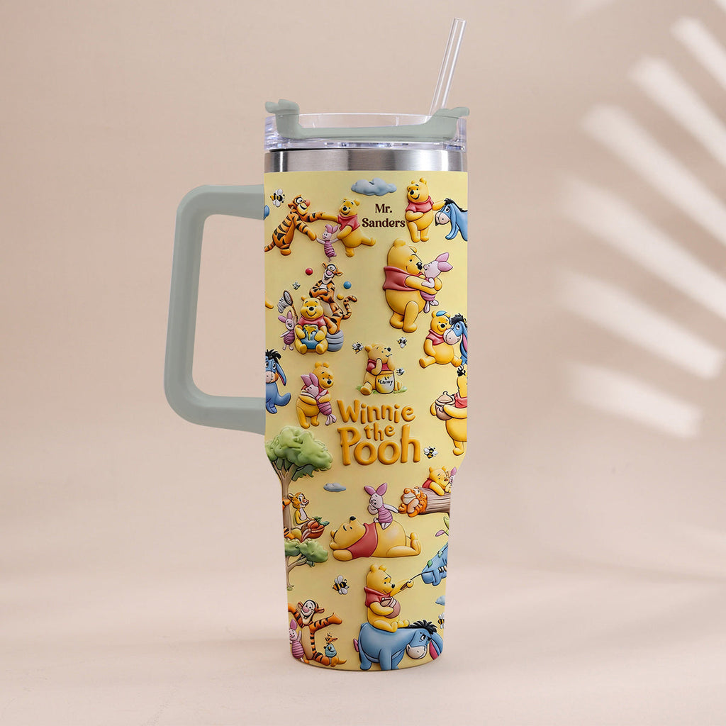 Personalized Winnie the Pooh Tumbler With Handle Gift for Kids Tumbler With Plush Charm GradoCreations
