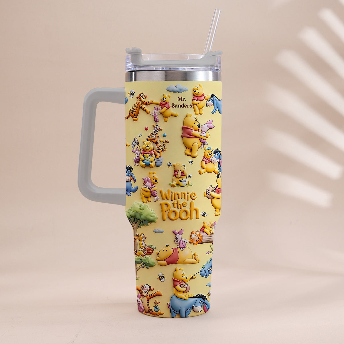 Personalized Winnie the Pooh Tumbler With Handle Gift for Kids Tumbler With Plush Charm GradoCreations