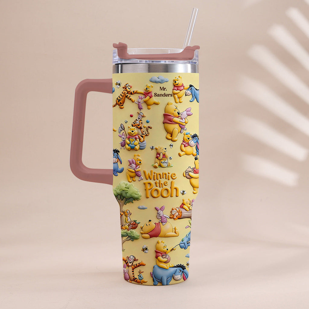 Personalized Winnie the Pooh Tumbler With Handle Gift for Kids Tumbler With Plush Charm GradoCreations