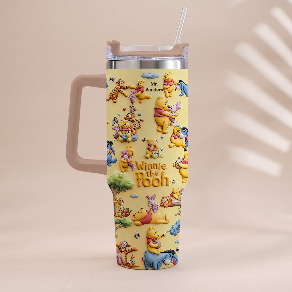Personalized Winnie the Pooh Tumbler With Handle Gift for Kids Tumbler With Plush Charm GradoCreations
