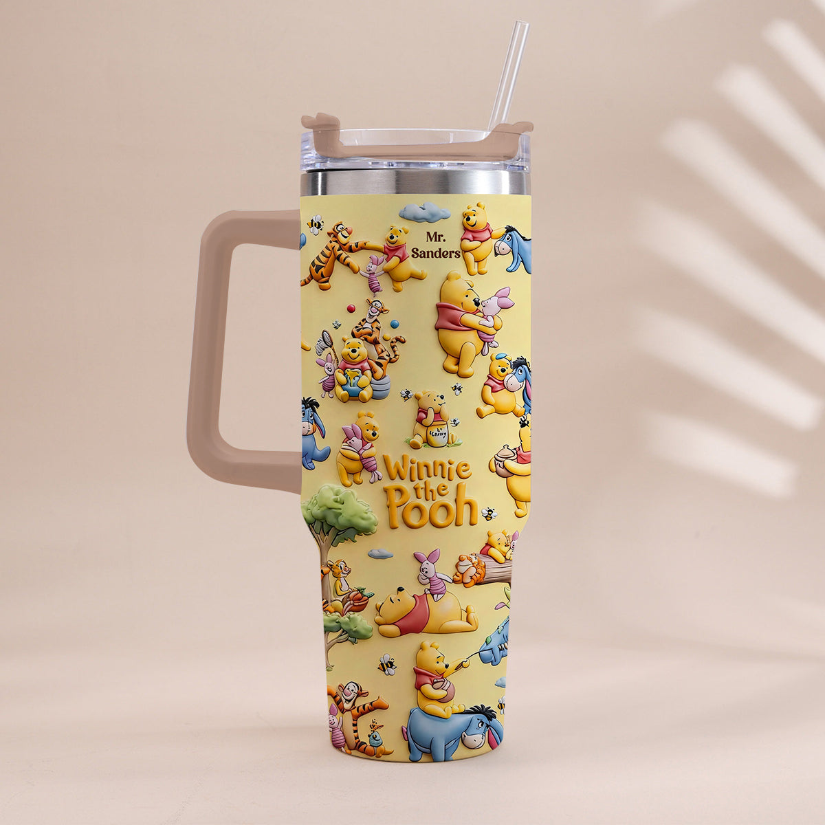 Personalized Winnie the Pooh Tumbler With Handle Gift for Kids Tumbler With Plush Charm GradoCreations