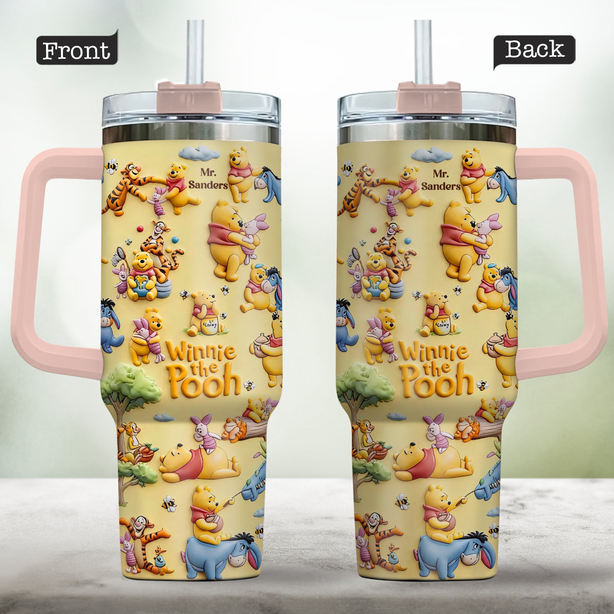 Personalized Winnie the Pooh Tumbler With Handle Gift for Kids Tumbler With Plush Charm GradoCreations